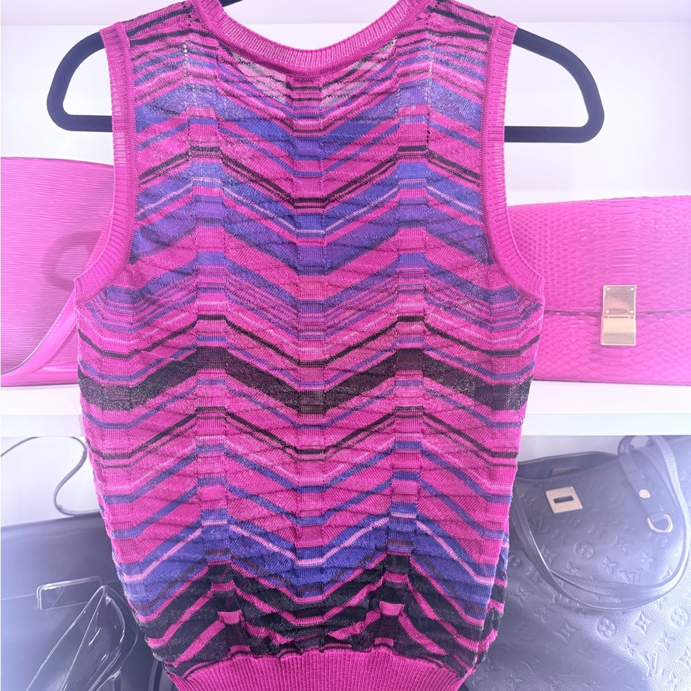 Pre Owned Missoni Sz 2 Sleeveless Chevron Stripes Ribbed Sweater - Picture 2 of 5
